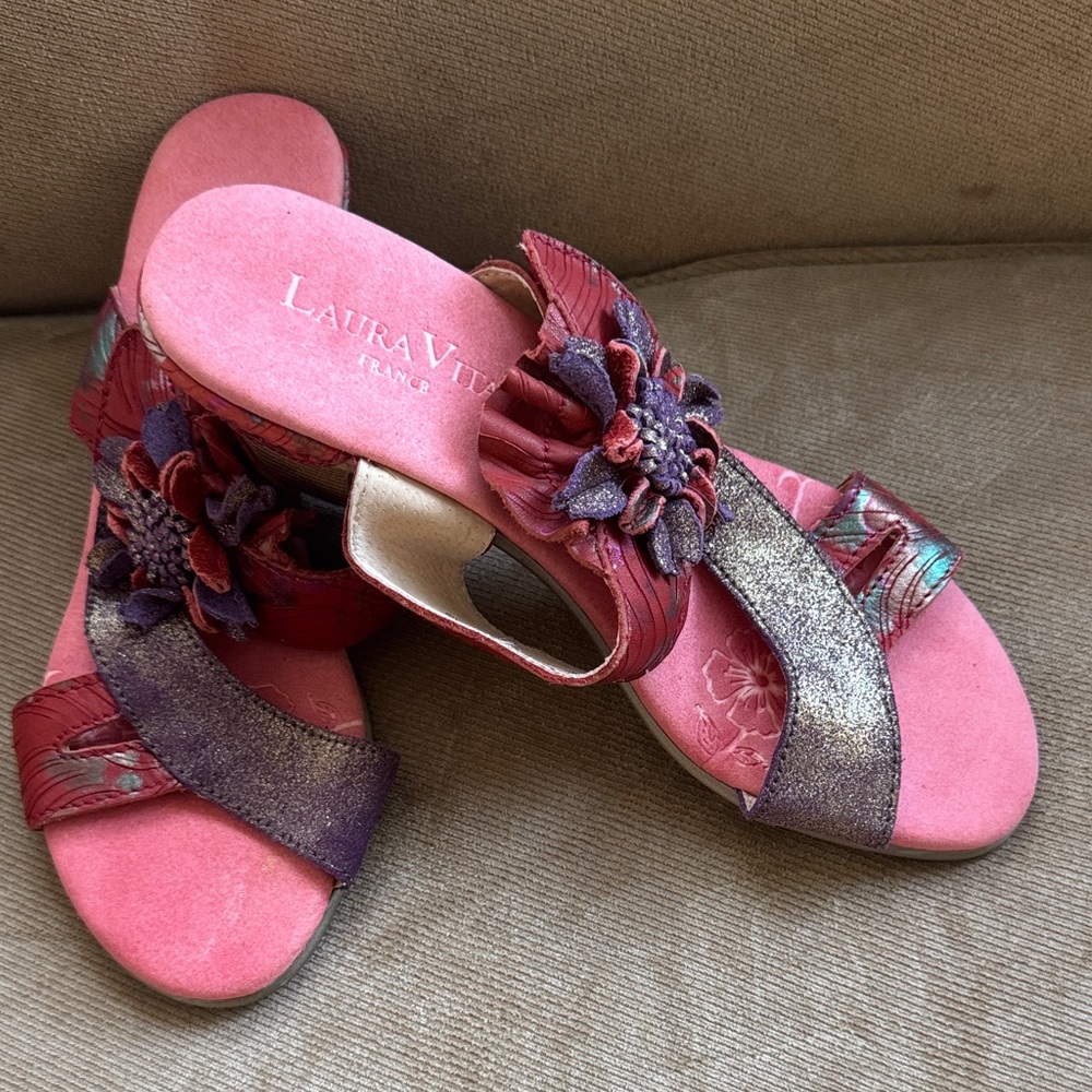 Women's Pink and Purple Floral Sandals
